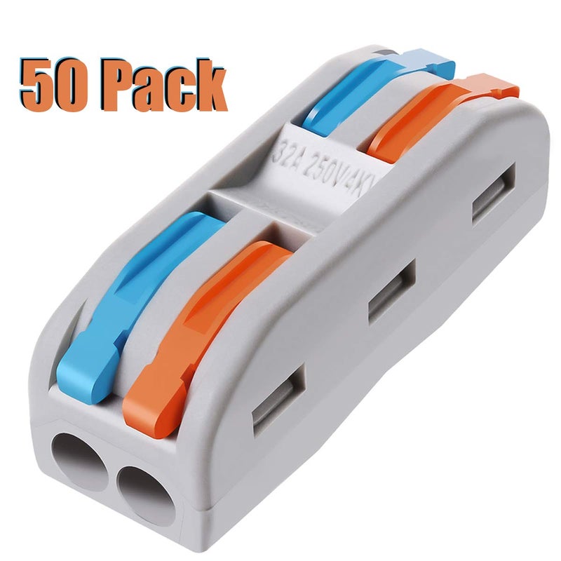 VAMRONE Wire Connectors Nuts, 50Pcs 2 Conductor Compact Splicing Wire Connectors with Colored, 2 Circuit Inline Splices, 28-12 AWG[ SPL-2] - Image 2